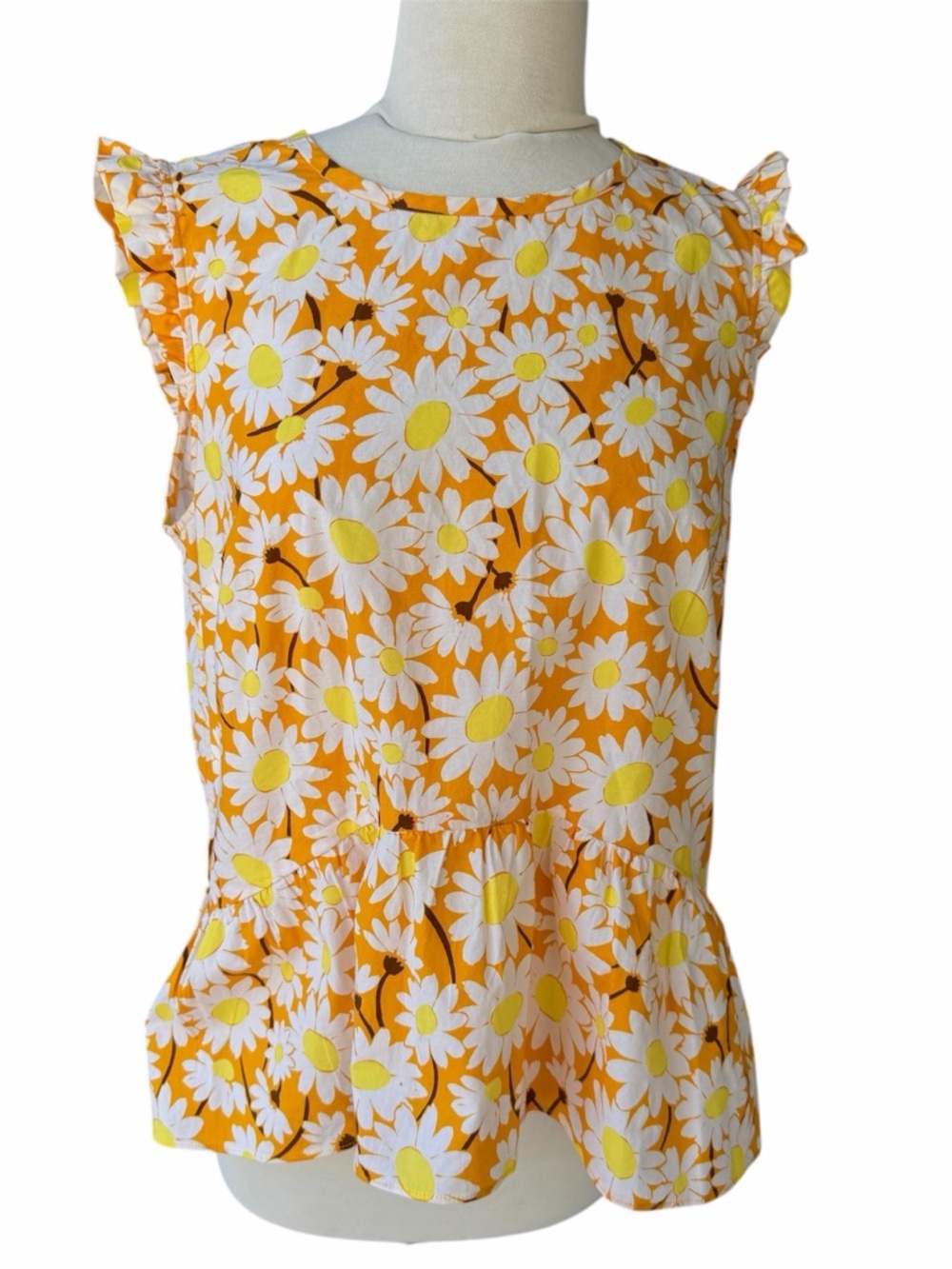 Kate Spade Daisy Peplum Top Floral Sleeveless Yellow White Sz 10